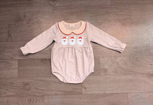 No moq Preorder Baby Girl Kids Embroidery Christmas Santa Stripes Bubble Romper Clothes