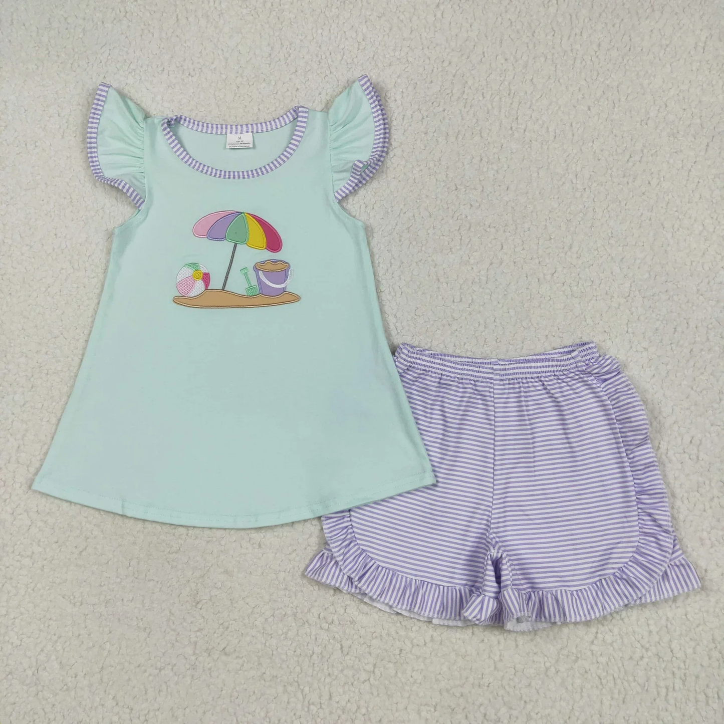 RTS Sibling Baby Girls Kids Short Sleeves Embroidery Beach Shirts Ruffle Shorts Summer Sets
