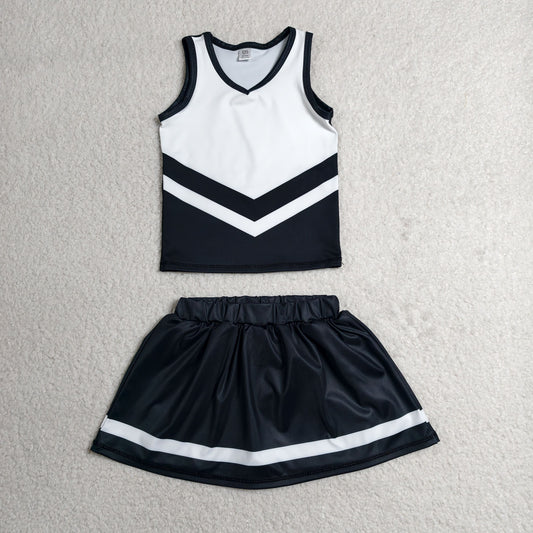 Baby Girls Kids Sleeveless Tops Skirt Shorts Black Set Yoga Team Clothes