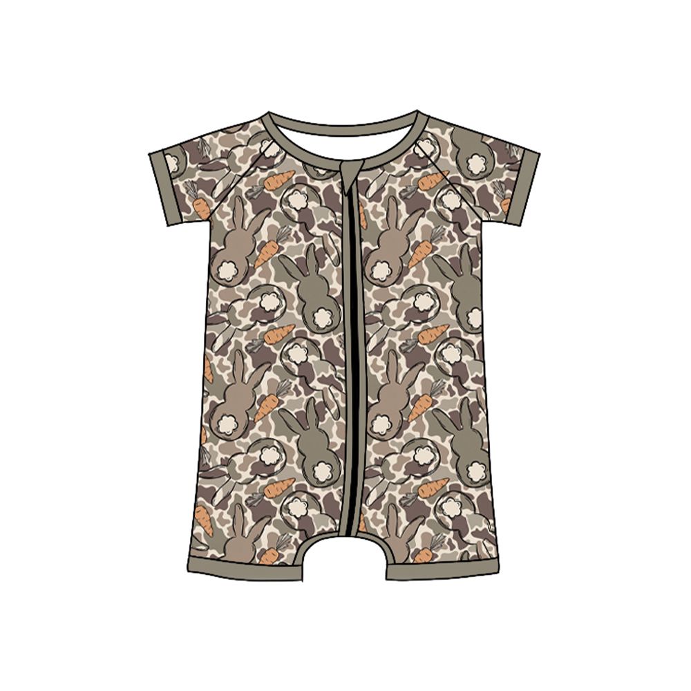 Moq 5 Preorder Baby Boys Infant Rabbits Carrots Camo Easter Zipper Romper Clothes