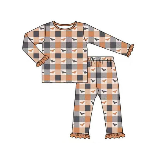Moq 5 Preorder Baby Girls Kids Bats Plaid Shirt Pants Halloween Set Pajamas Clothes
