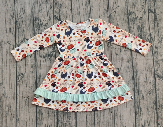 Baby Girl Long Sleeves Thanksgiving turkey Pumpkin Dress