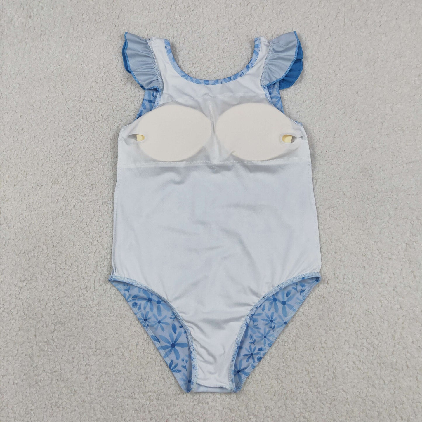Baby Girl Kids Short Sleeves Blue Flower One Piece Swimsuit