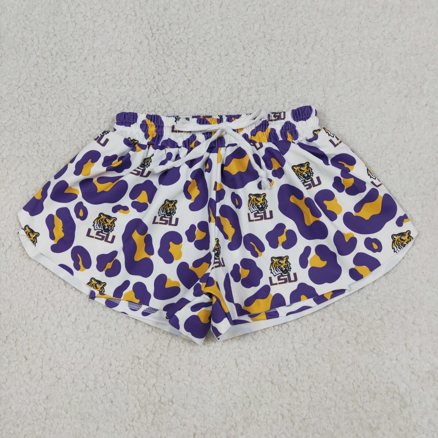 RTS Baby Girls Kids Purple Leopard Tigers Team Yoga Active Ruffle Shorts Bottom