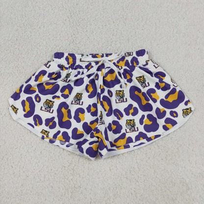 RTS Baby Girls Kids Purple Leopard Tigers Team Yoga Active Ruffle Shorts Bottom