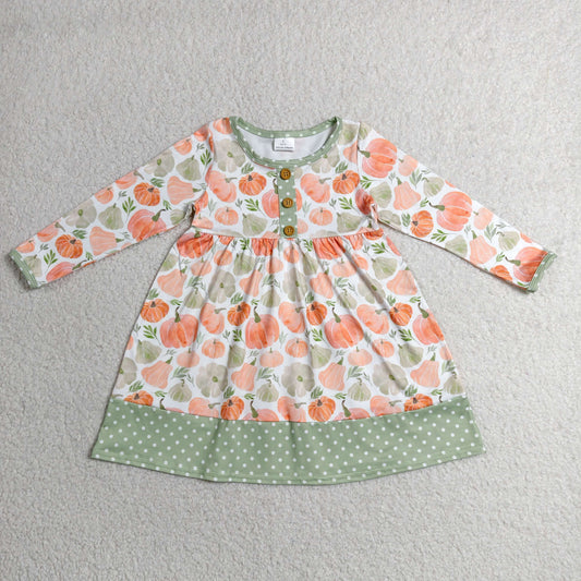 Baby Girls Kids Pumpkins Green Ruffle Knee Length Dress Fall Clothes RTS
