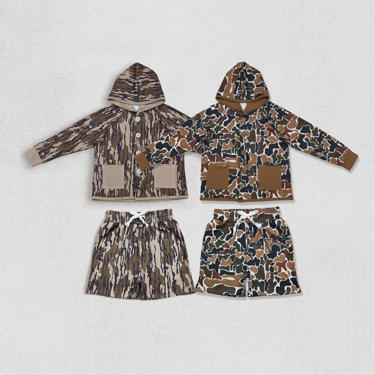 Sibling Baby Boys Southern Camo Buttons Pockets Hoodies Tops Shorts Hunting Clothes Sets
