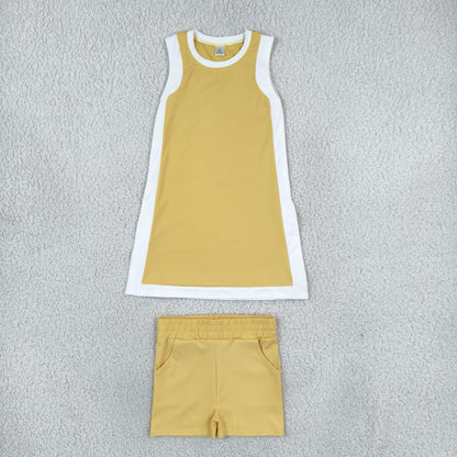 Baby Girls Kids Sleeveless Yellow Tops Shorts Set Yoga Active Clothes RTS