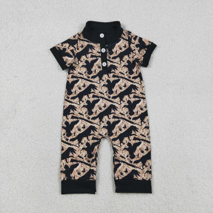 RTS Baby Boys Infant Short Sleeves Dogs Ducks Camo Hunting Buttons Romper