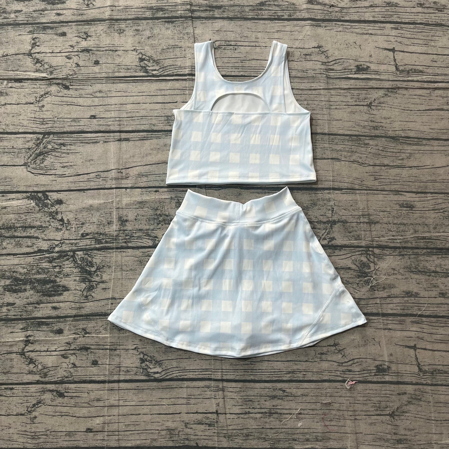 Baby Girls Kids Sleeveless Blue Plaid Tops Skirt Shorts Yoga Summer Set