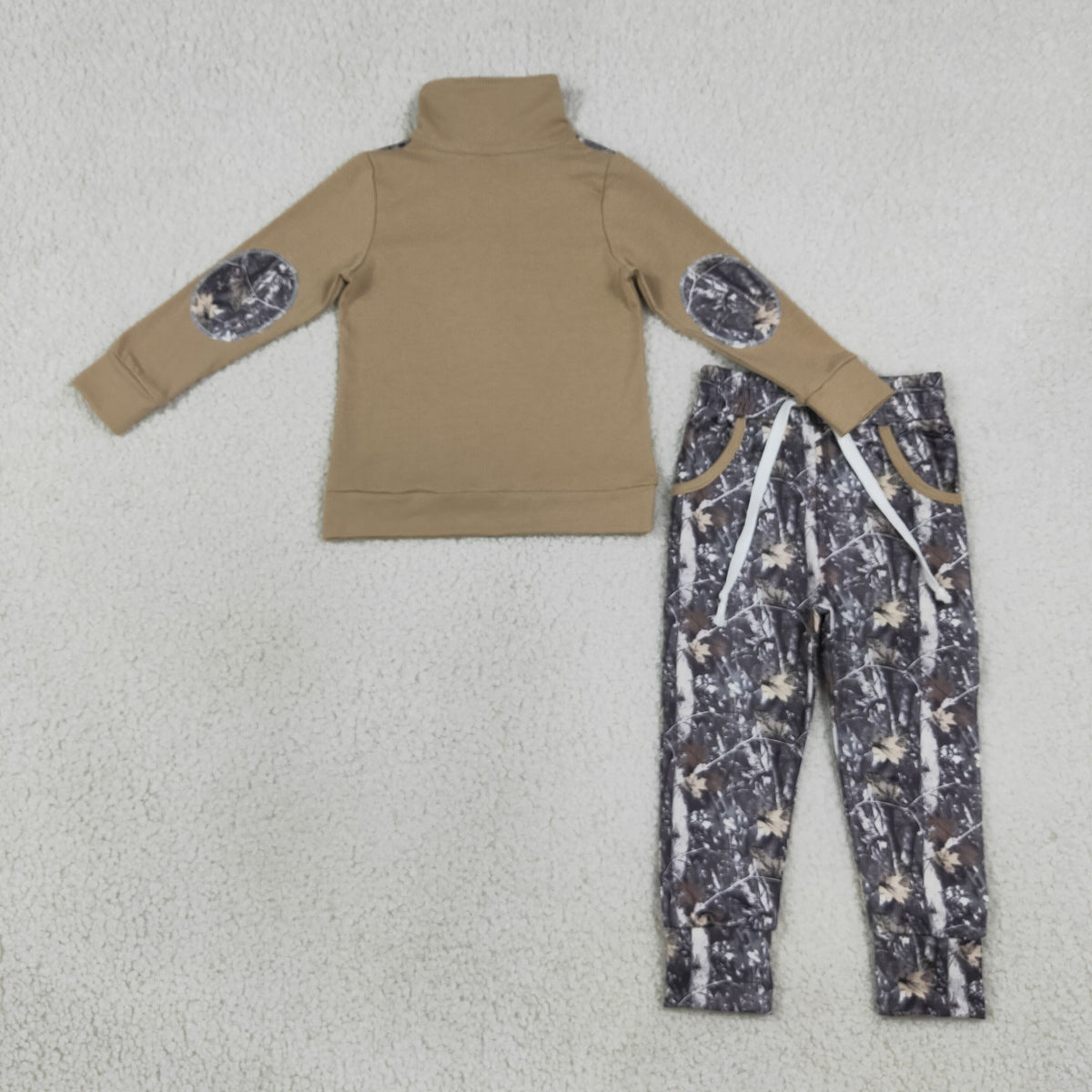 Baby Boys Long Sleeves Zipper Pullover Leaves Pockets Jogger Pants Set Clothes