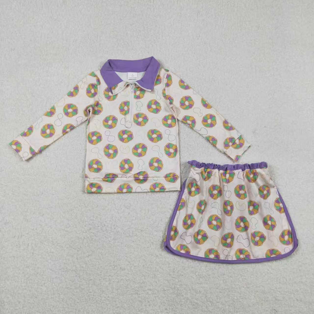 Sibling Baby Girls Kids Bows Donuts Masks Zipper Tops Shorts Skirt Skort Mardi Gras Set
