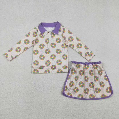 Sibling Baby Girls Kids Bows Donuts Masks Zipper Tops Shorts Skirt Skort Mardi Gras Set
