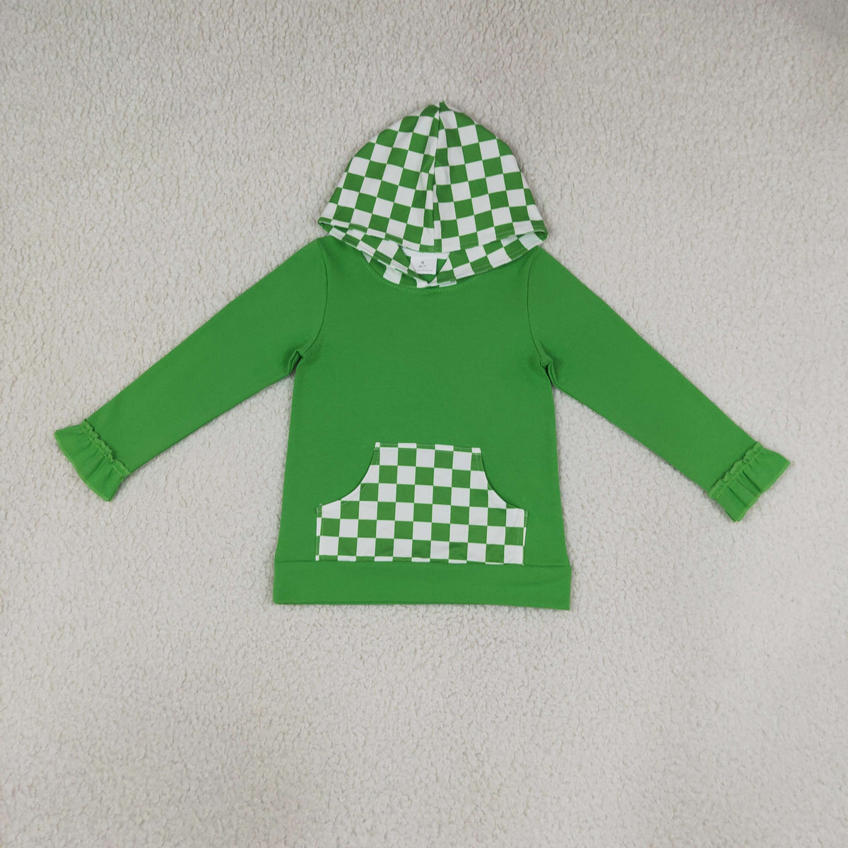 Baby Girls Kids Long Sleeves Green Hoodie Checked Pocket Pullover Tops Clothes