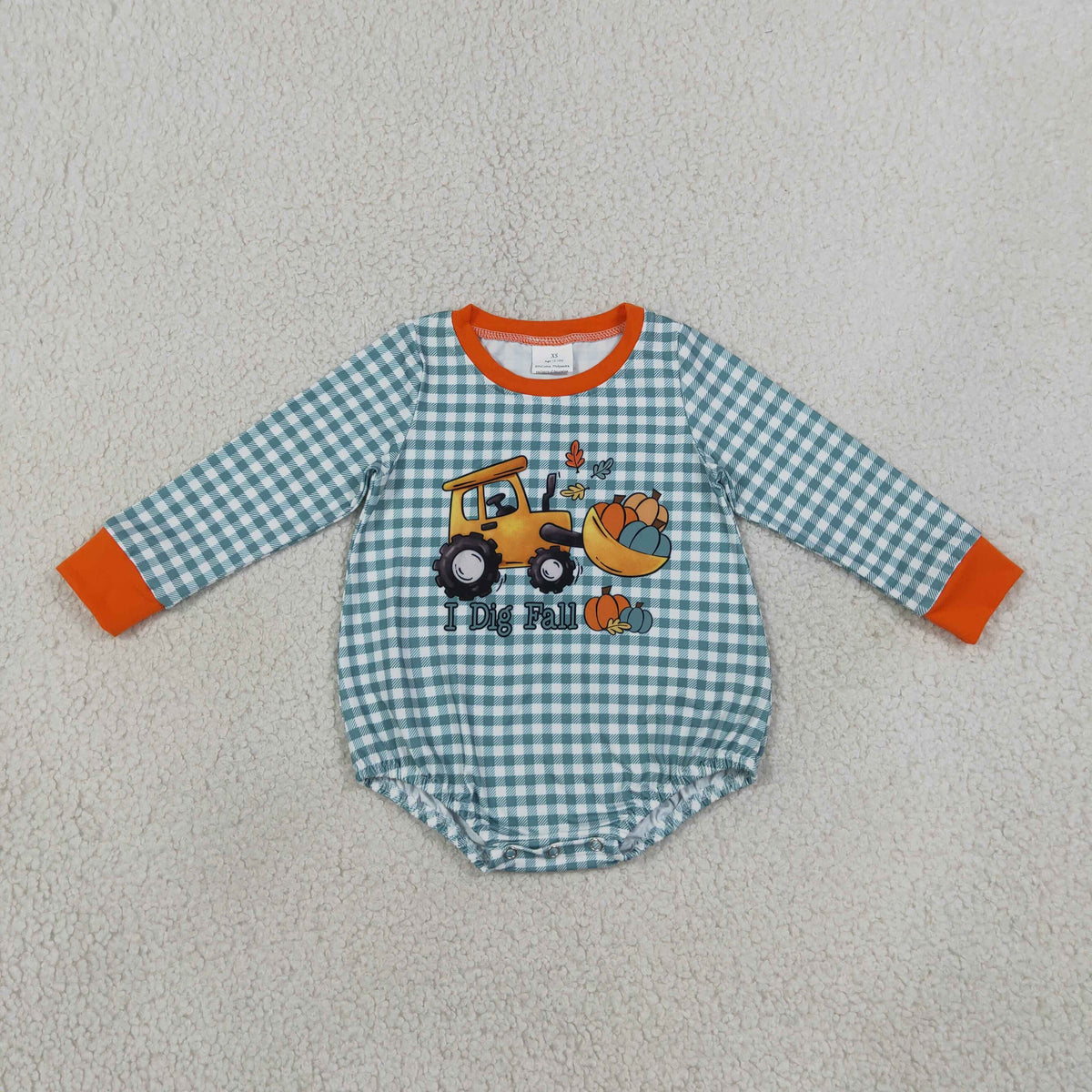 Baby Boys Infant Long Sleeves Pumpkins Tractor Plaid Fall Bubble Romper Clothes