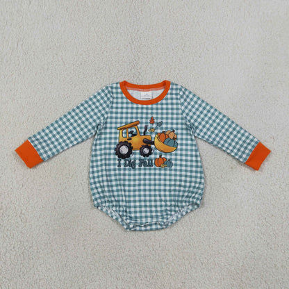 Baby Boys Infant Long Sleeves Pumpkins Tractor Plaid Fall Bubble Romper Clothes