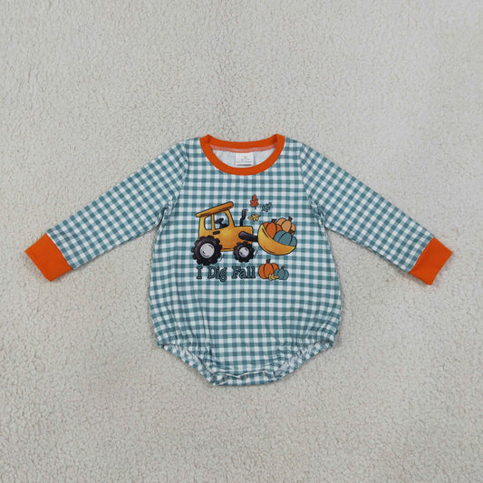 Baby Boys Infant Long Sleeves Pumpkins Tractor Plaid Fall Bubble Romper Clothes
