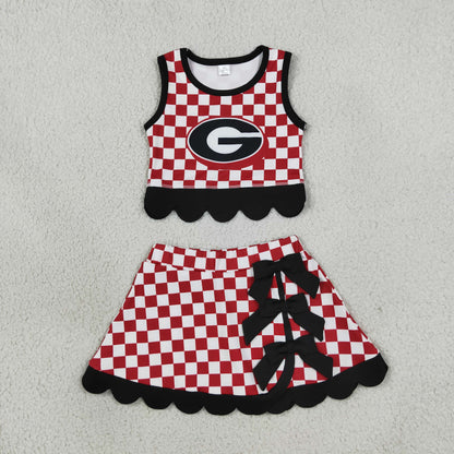 Sibling Baby Girls Kids Sleeveless Checked Tops Bows Scallop Skirts Shorts Yoga Active Sets Team Clothes