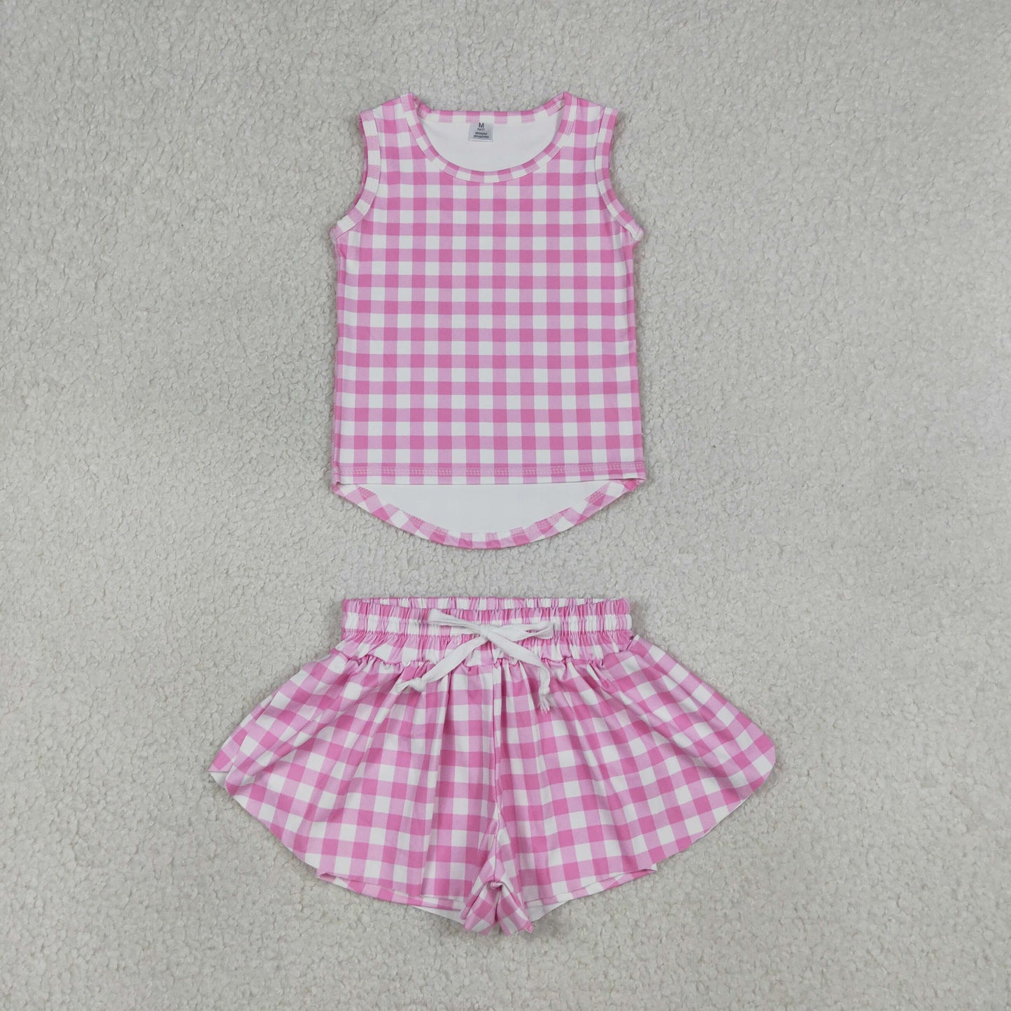 Sibling Baby Girls Kids Sleeveless Plaid Tops Shorts Sets Yoga Active Clothes