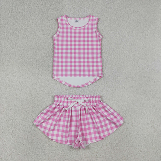 Sibling Baby Girls Kids Sleeveless Plaid Tops Shorts Sets Yoga Active Summer Clothes