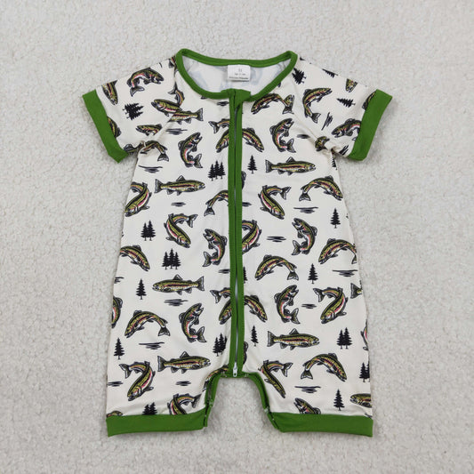 RTS Baby Boy Infant Short Sleeves Fish Zipper Romper