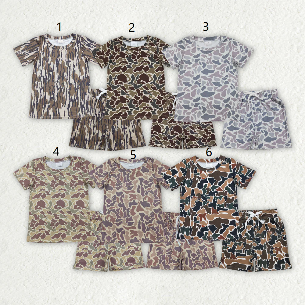 RTS Sibling Baby Boys Kids Short Sleeves Camo Shirts Pockets Shorts Sets Pajamas Clothes