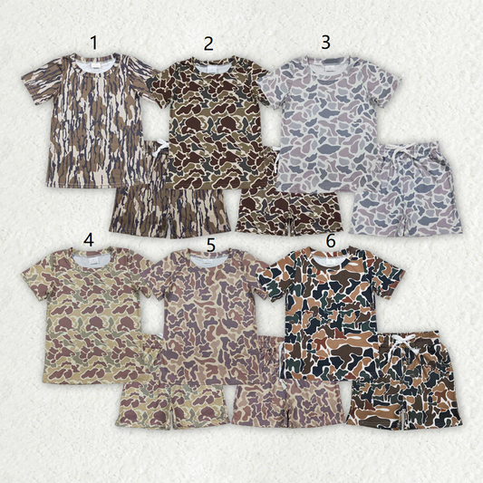 RTS Sibling Baby Boys Kids Short Sleeves Camo Shirts Pockets Shorts Sets Pajamas Clothes