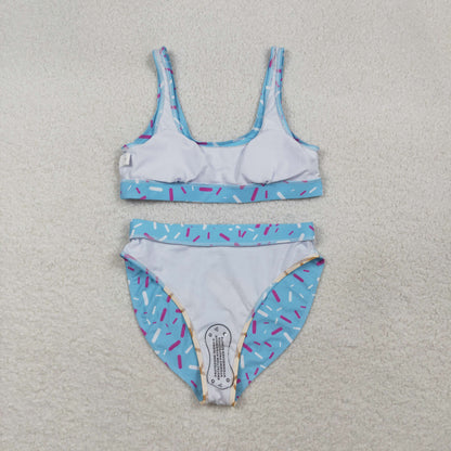 RTS Adult Women Sleeveless Blue Tops Drip Shorts Summer Swimsuit Set
