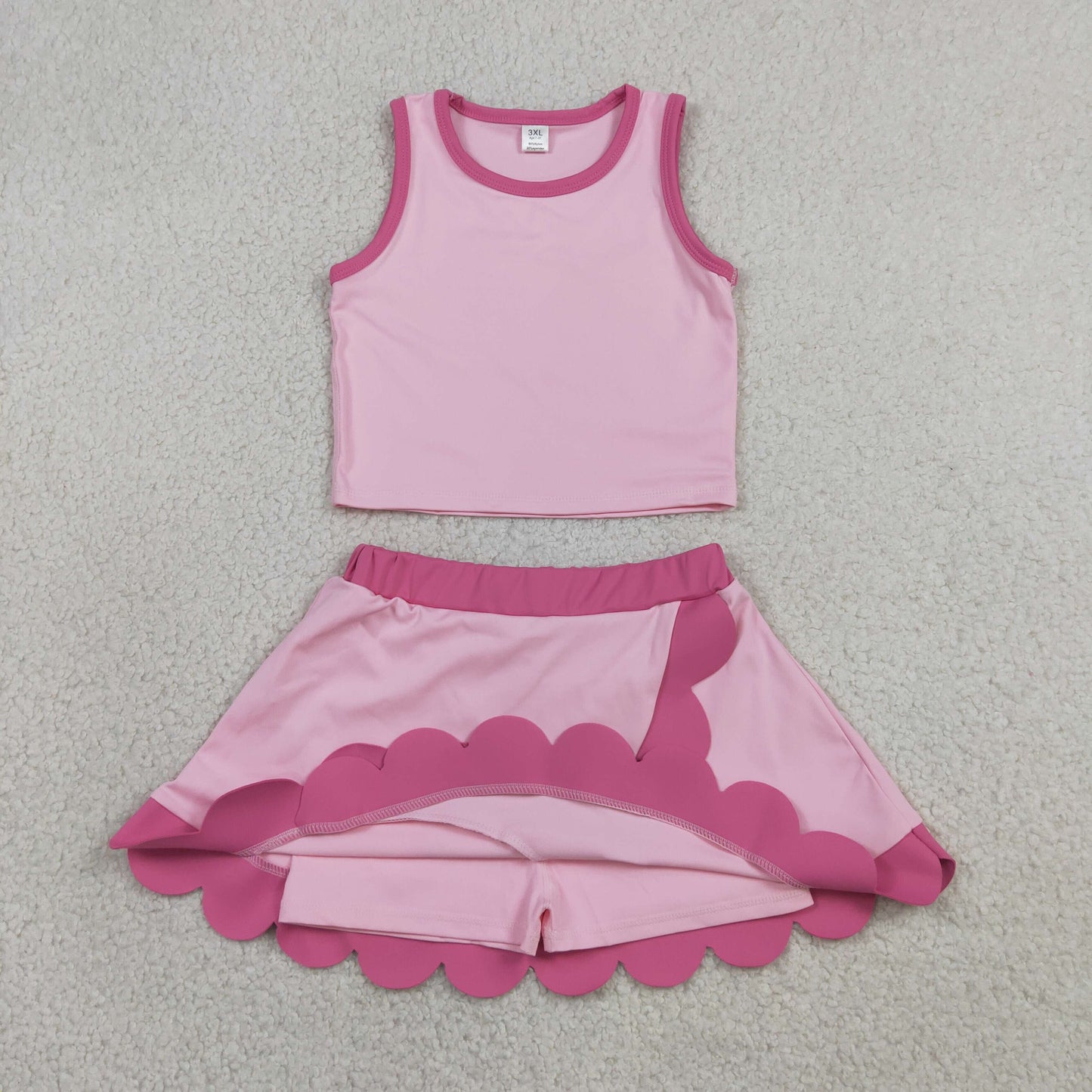 Baby Girls Kids Shirt Scallop Skirt Shorts Yoga Active Pink Set Clothes