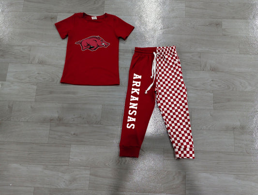 No moq Preorder Baby Boys Kids Short Sleeves Pig Shirt Purple Checked Pockets Pants Team Set Clothes