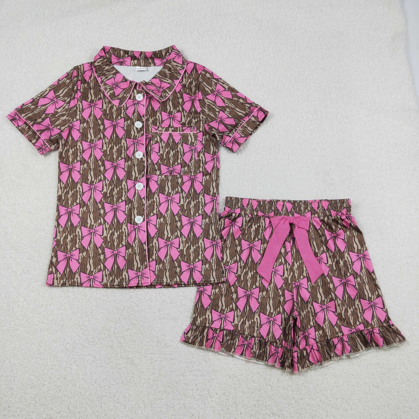 RTS Sibling Girls Kids Adult Women Embroidery Bows Southern Camo Smocked Dress Romper Pajamas Pants