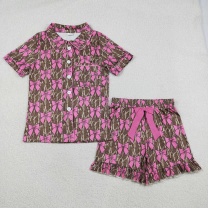 RTS Sibling Girls Kids Adult Women Embroidery Bows Southern Camo Smocked Dress Romper Pajamas Pants