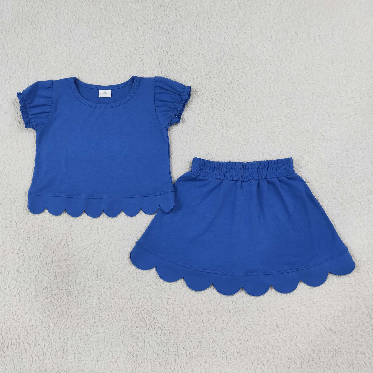Baby Girls Kids Short Sleeves Shirt Scallop Skirt Shorts Set Blue Clothes