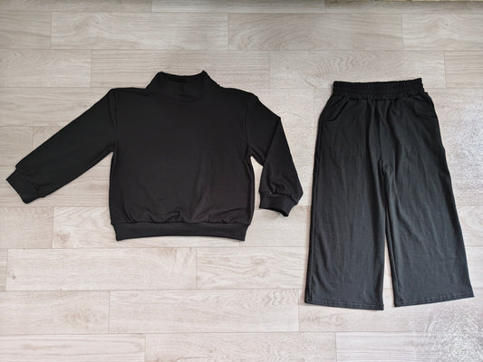 No moq Preorder Baby Girl Kids Long Sleeves Black Shirt Pockets Pants Cotton Set Clothes