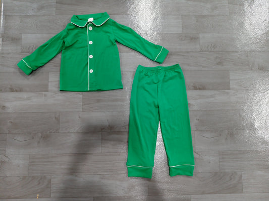 No moq Preorder Baby Boys Kids Buttons Shirt Pants Green Pajamas Christmas Set Clothes