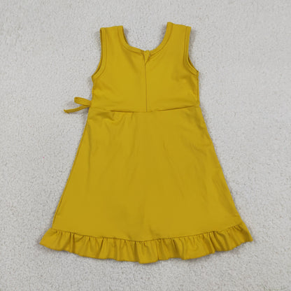 Baby Girls Sleeveless Ruffle Knee Length Yoga Yellow Dress with Shorts