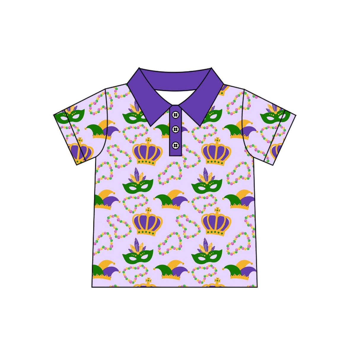 Moq 5 Preorder Baby Boys Kids Short Sleeves Masks Buttons Mardi Gras Shirt Tops Clothes