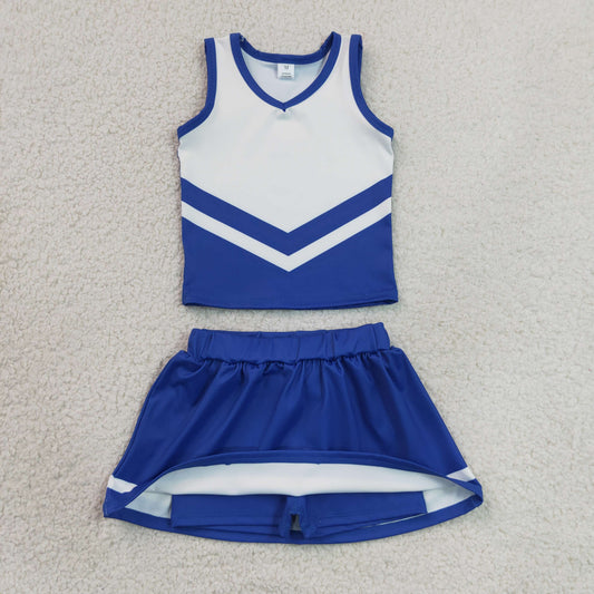 Baby Girls Kids Sleeveless Tops Skirt Shorts Set Yoga Team Blue Clothes