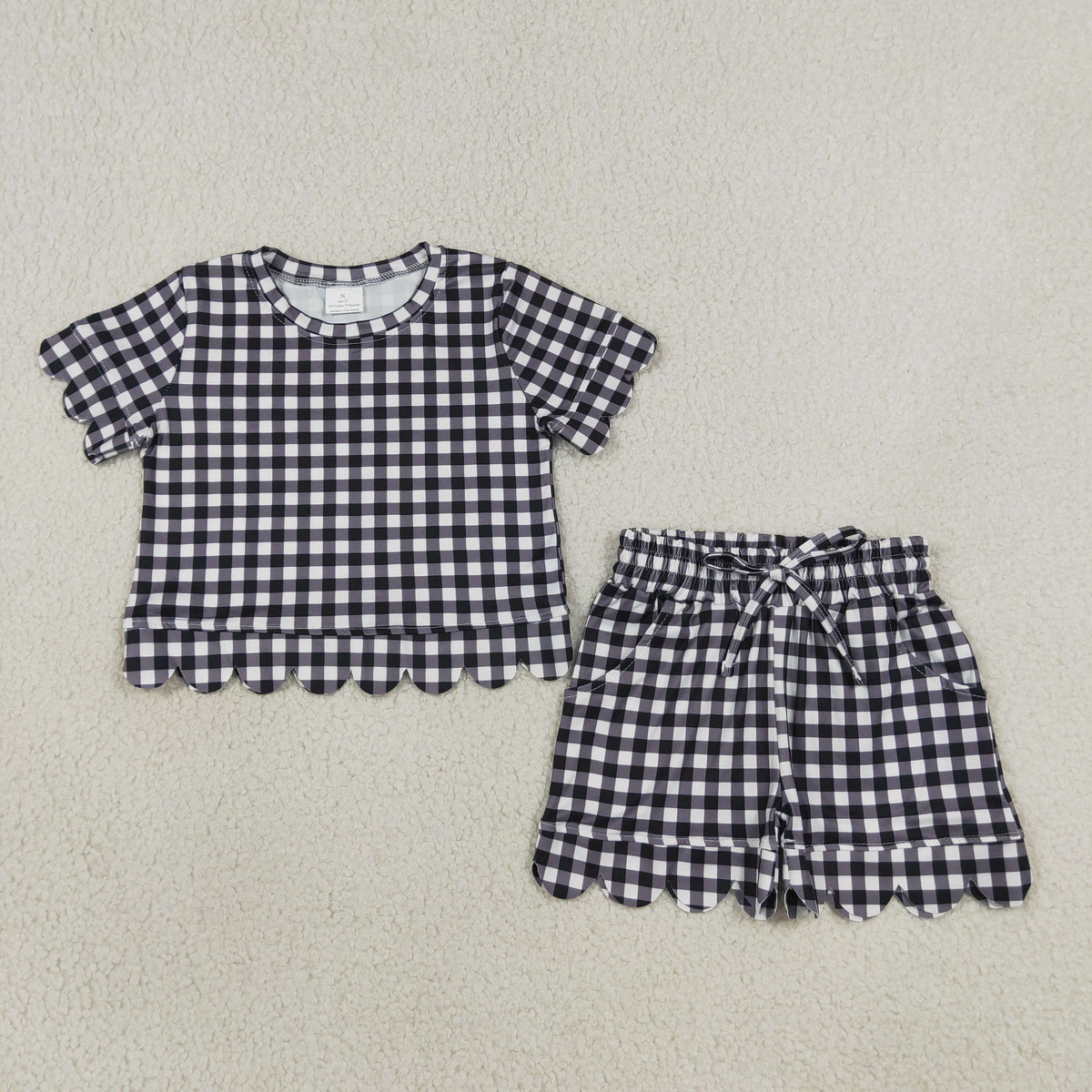 Sibling Baby Girls Kids Short Sleeves Plaid Shirts Scallop Shorts Sets Summer Clothes