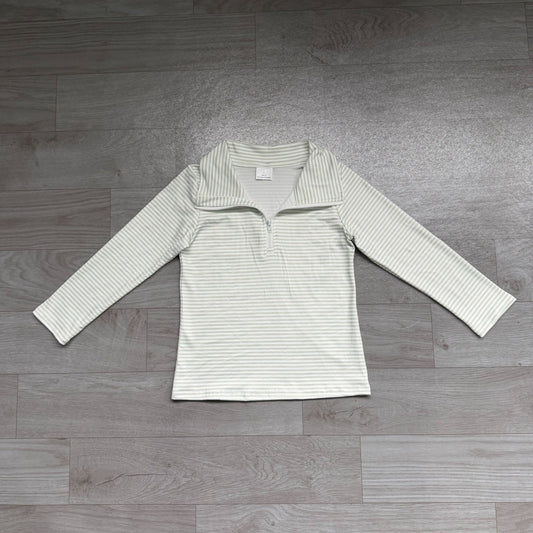 No moq Preorder Baby Boy Kids Long Sleeves Green Stripes Zipper Pullover Shirt Clothes