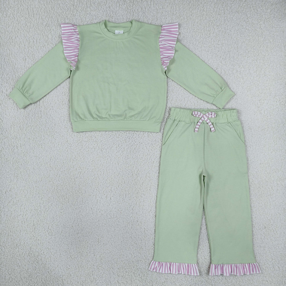 Sibling Baby Girls Kids Long Sleeves Shirts Pockets Shorts Pants Cotton Green Sets Clothes