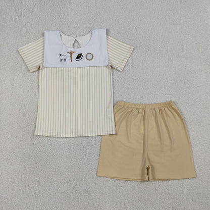 RTS Sibling Baby Boys Girls Embroidery Cross Tops Shorts Easter Sets Romper Clothes