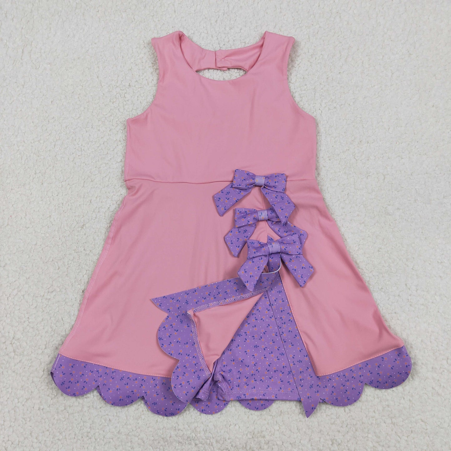 Baby Girls Kids Sleeveless Pink Plaid Bows with Shorts Yoga Dress