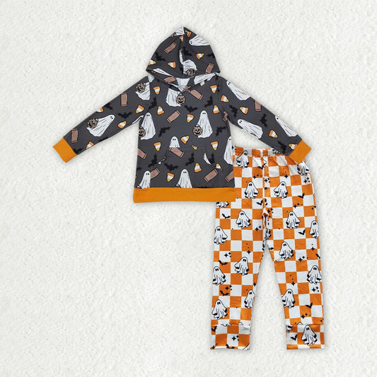 Baby Boys Kids Long Sleeves Ghosts Pumpkins Hoodie Shirt Pockets Pants Set Halloween Clothes