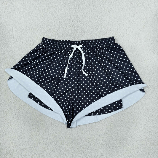 Adult Women Dots Black Yoga Active Ruffle Shorts Bottom Clothes