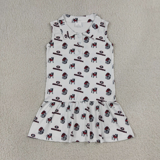 Baby Girls Sleeveless Dogs Buttons Knee Length Team Dress
