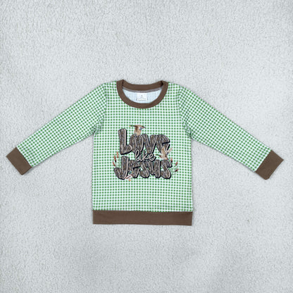 Sibling Baby Kids Toddler Long Sleeves Baby Girl Jesus Green Plaid Bubble Romper Shirt Christmas Clothes