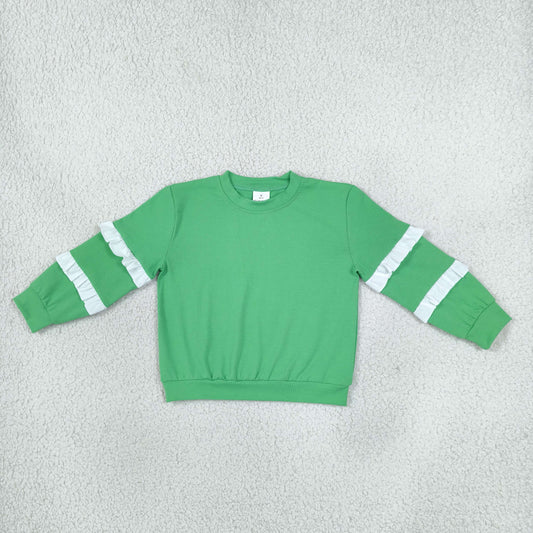 Baby Girls Toddler Ruffle Long Sleeves Green Shirt Tops Cotton Clothes