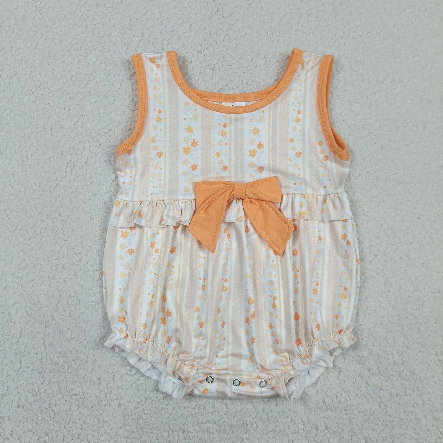 Baby Girls Infant Sleeveless Floral Yellow Bows Summer Bubble Romper