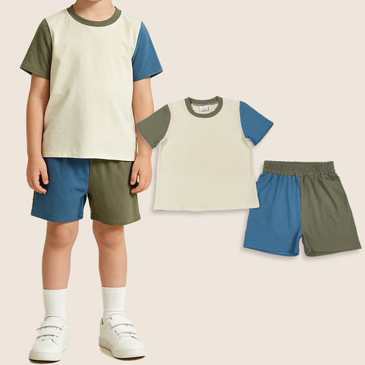 Baby Boys Kids Short Sleeves Shirt Grey Blue Shorts Set Summer Clothes